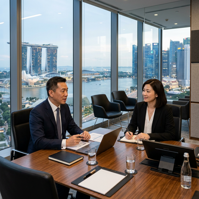 Executive boardroom overlooking Singapore CBD